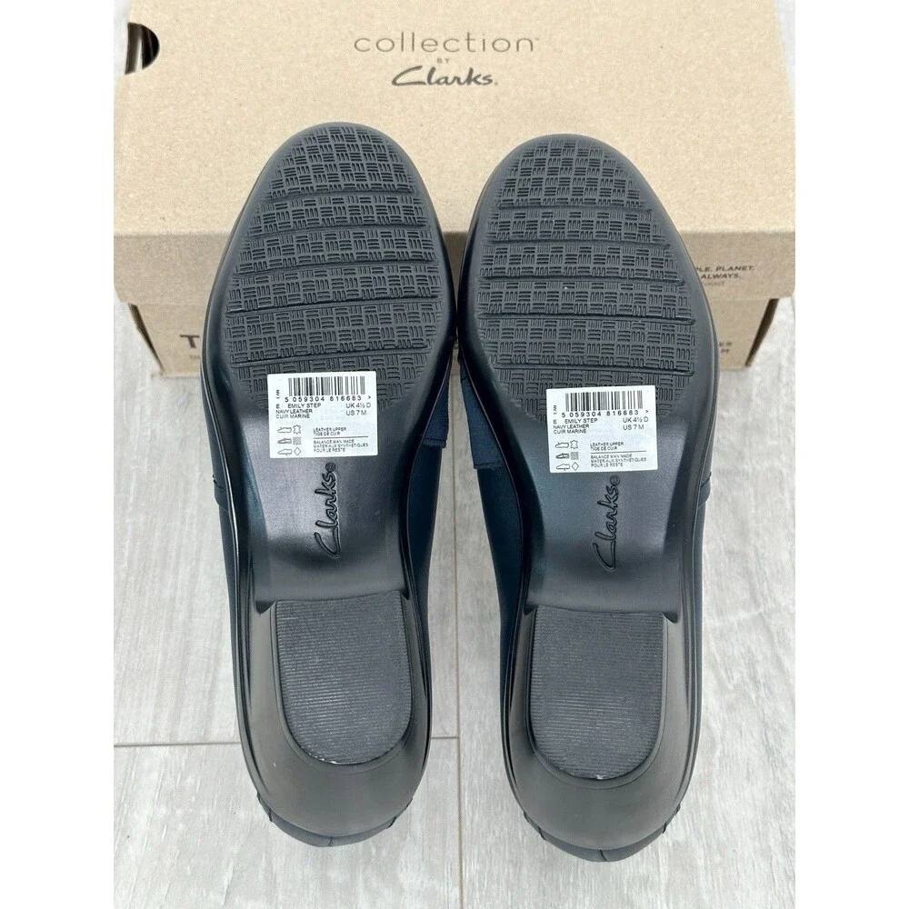 Clarks Navy Blue Leather & Suede Low Heel Loafers